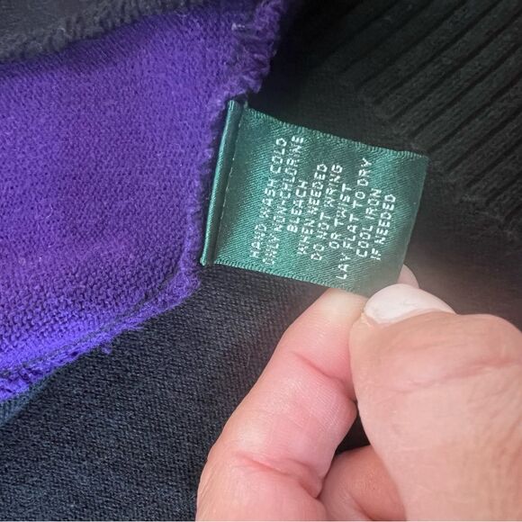 VINTAGE LAUREN RALPH LAUREN PURPLE  BLACK FULL ZIP SWEATER GOLD CREST Sz M - Picture 9 of 10